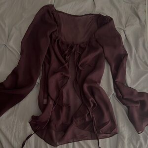 Urban Outfitters Sheer Burgundy Blouse